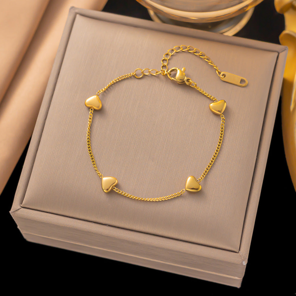 Sweet Elegance Small Love Titanium Steel Necklace Light Luxury Peach Heart Bracelet