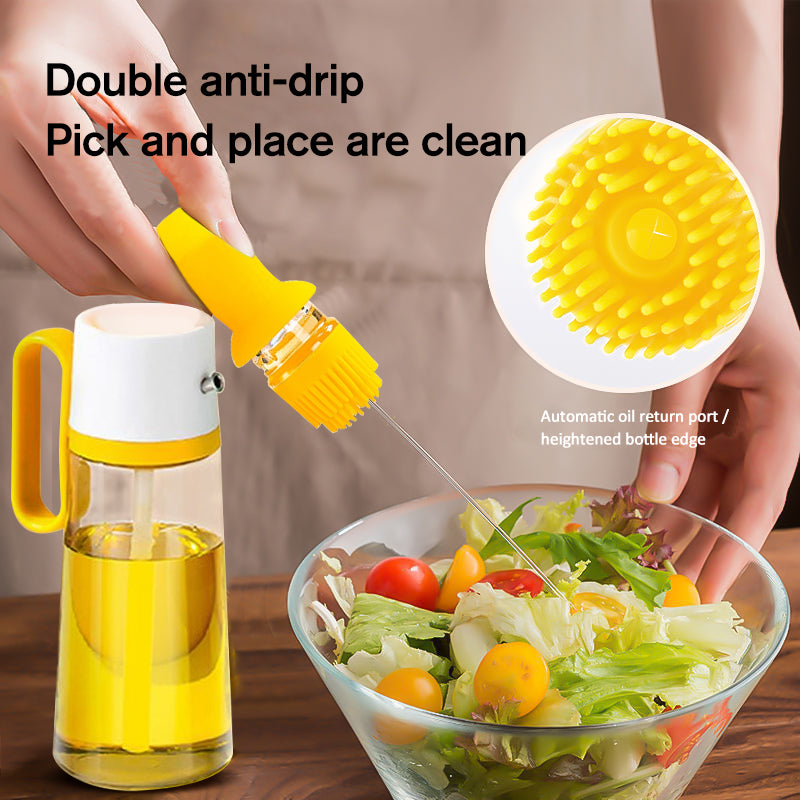 2-in-1 Oil Dispenser with Silicon Brush - BBQ Oil Spray Glass Bottle Silicone for Barbecue Cooking Seasoning