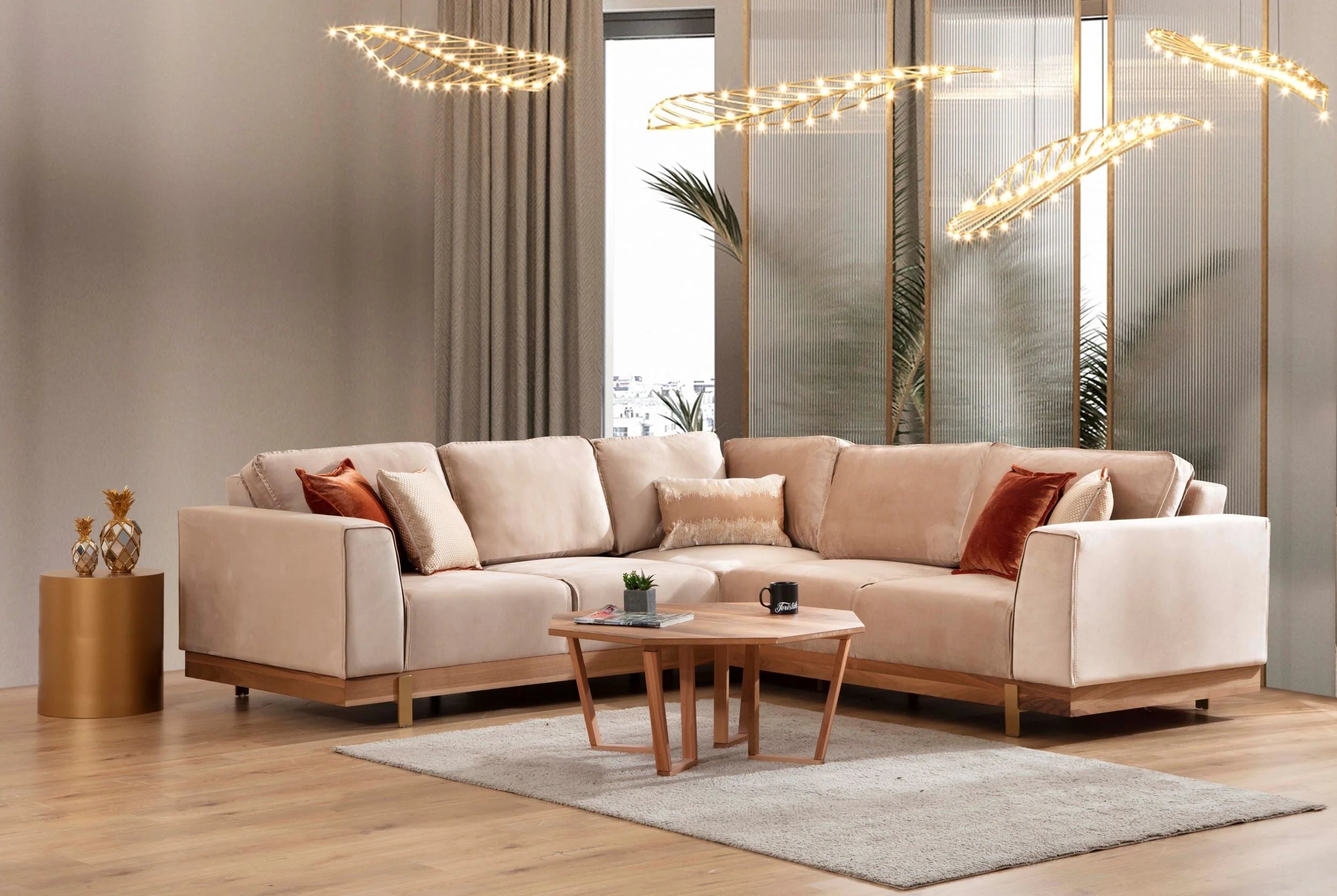 Emily Beige Velvet Sectional