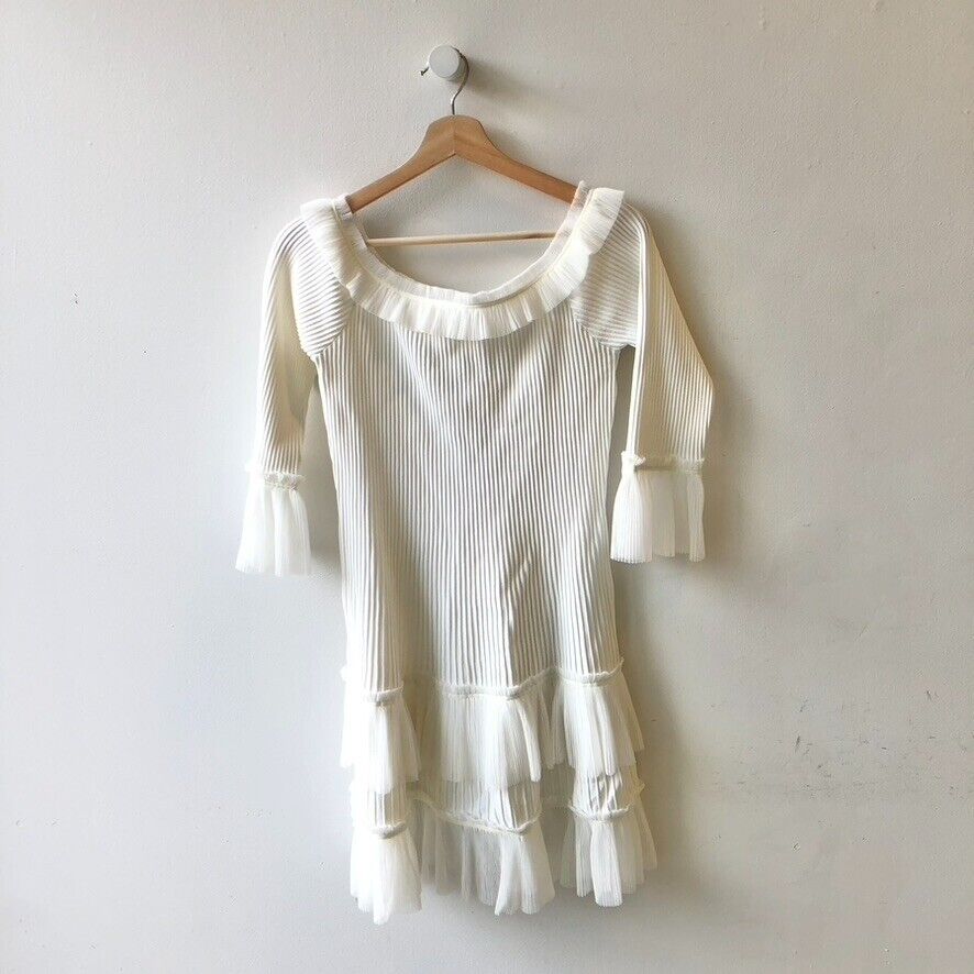 L - Jonathan Simkhai $525 White Ribbed Knit Boat Neck Midi Dress NEW 0114RD