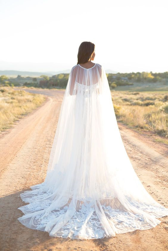 Lace Trimmed Tulle Bridal Cape