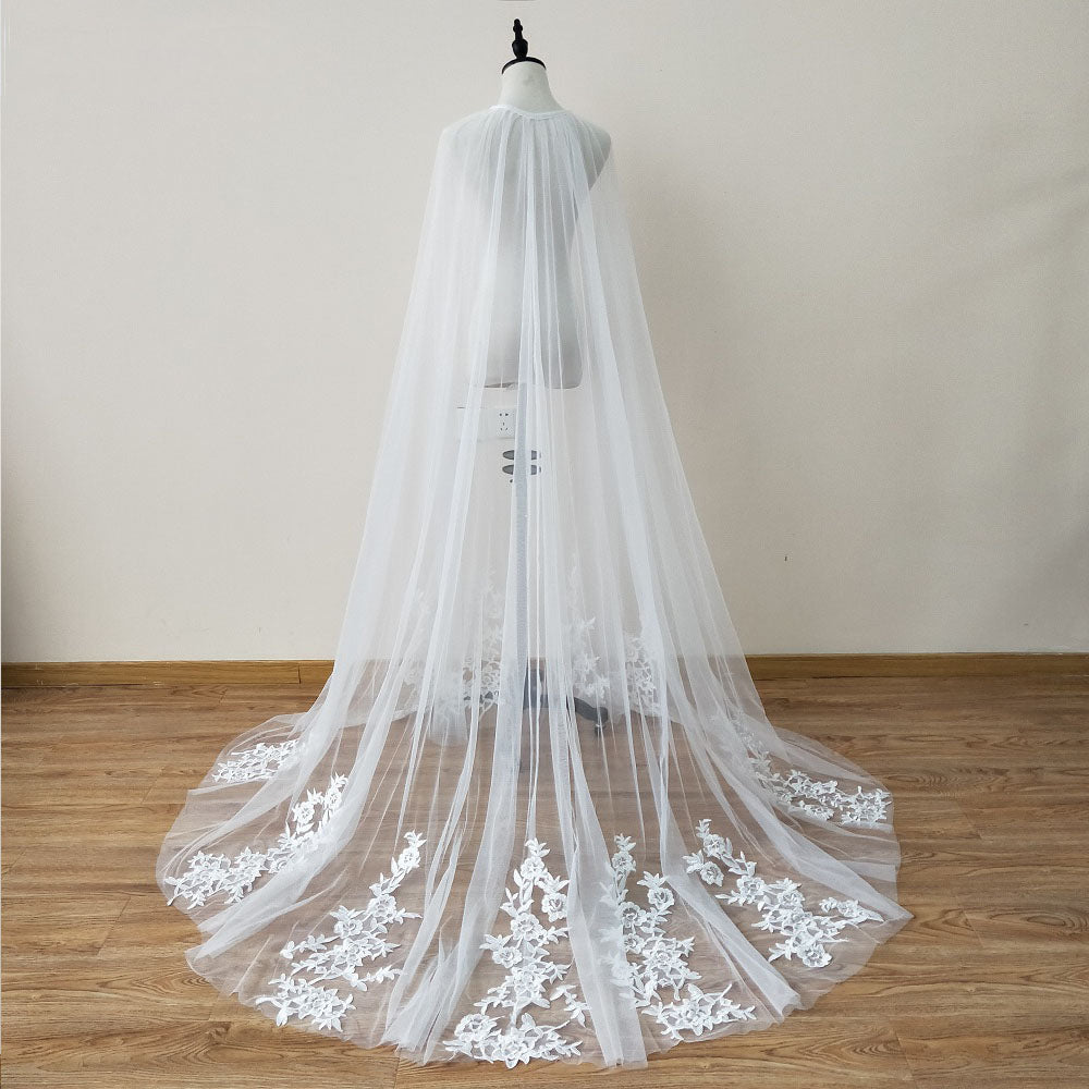 Lace Trimmed Tulle Bridal Cape