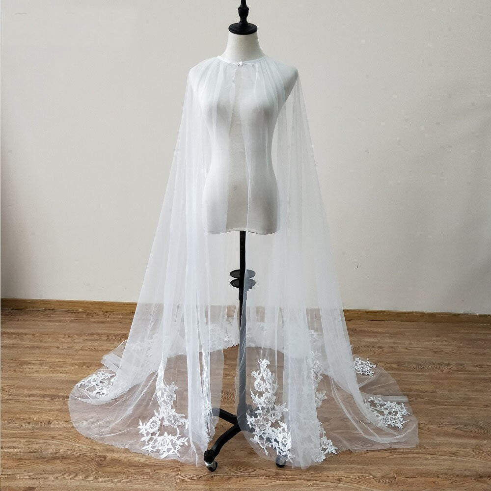 Lace Trimmed Tulle Bridal Cape