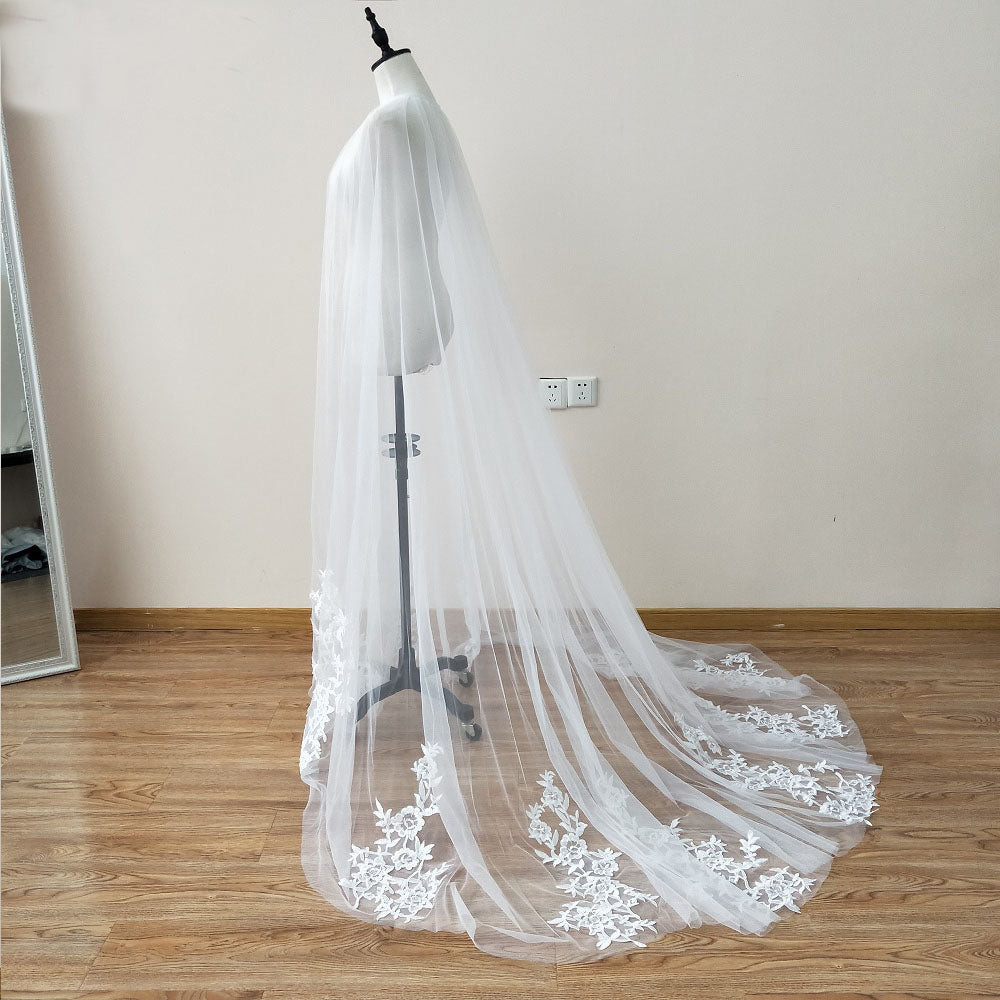 Lace Trimmed Tulle Bridal Cape