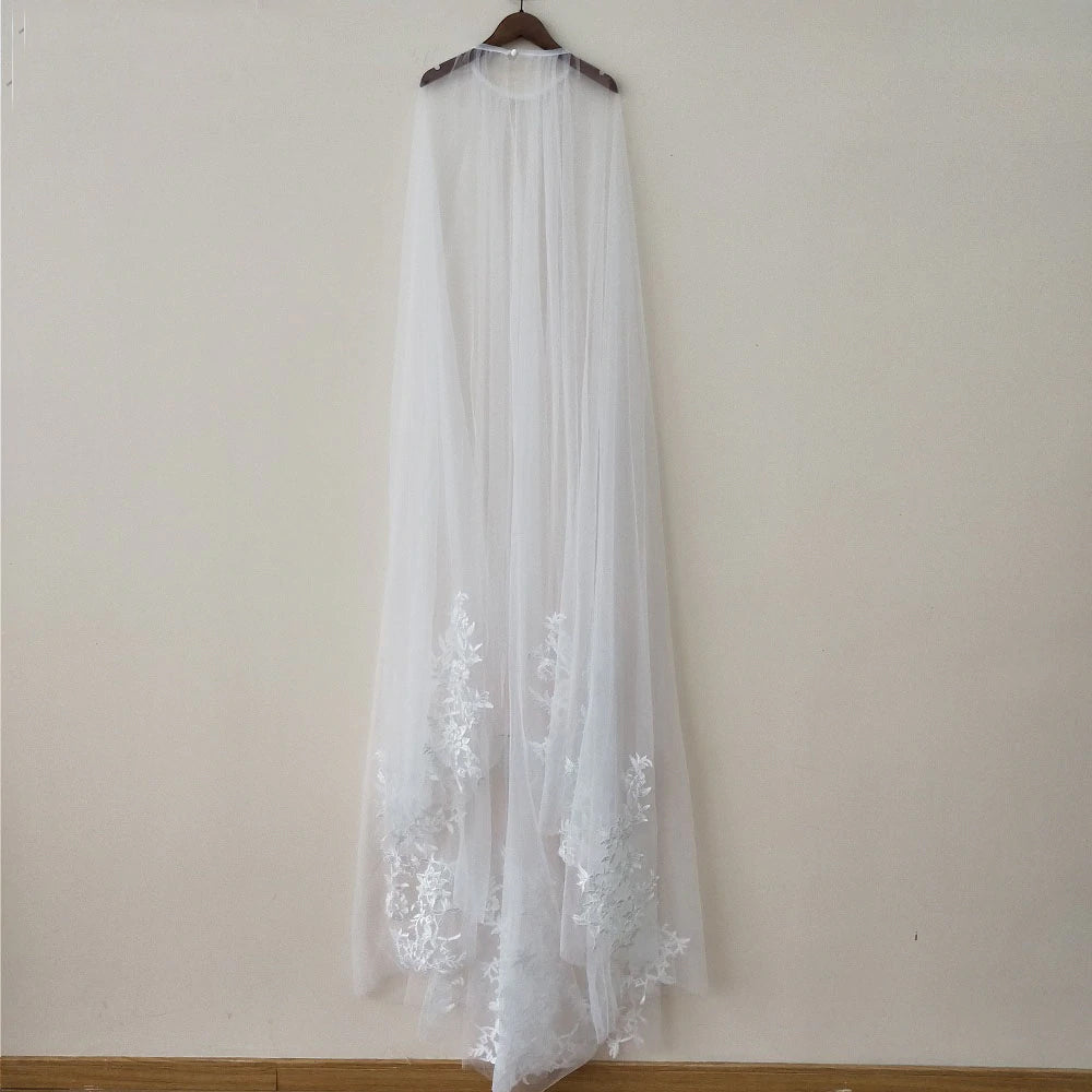 Lace Trimmed Tulle Bridal Cape