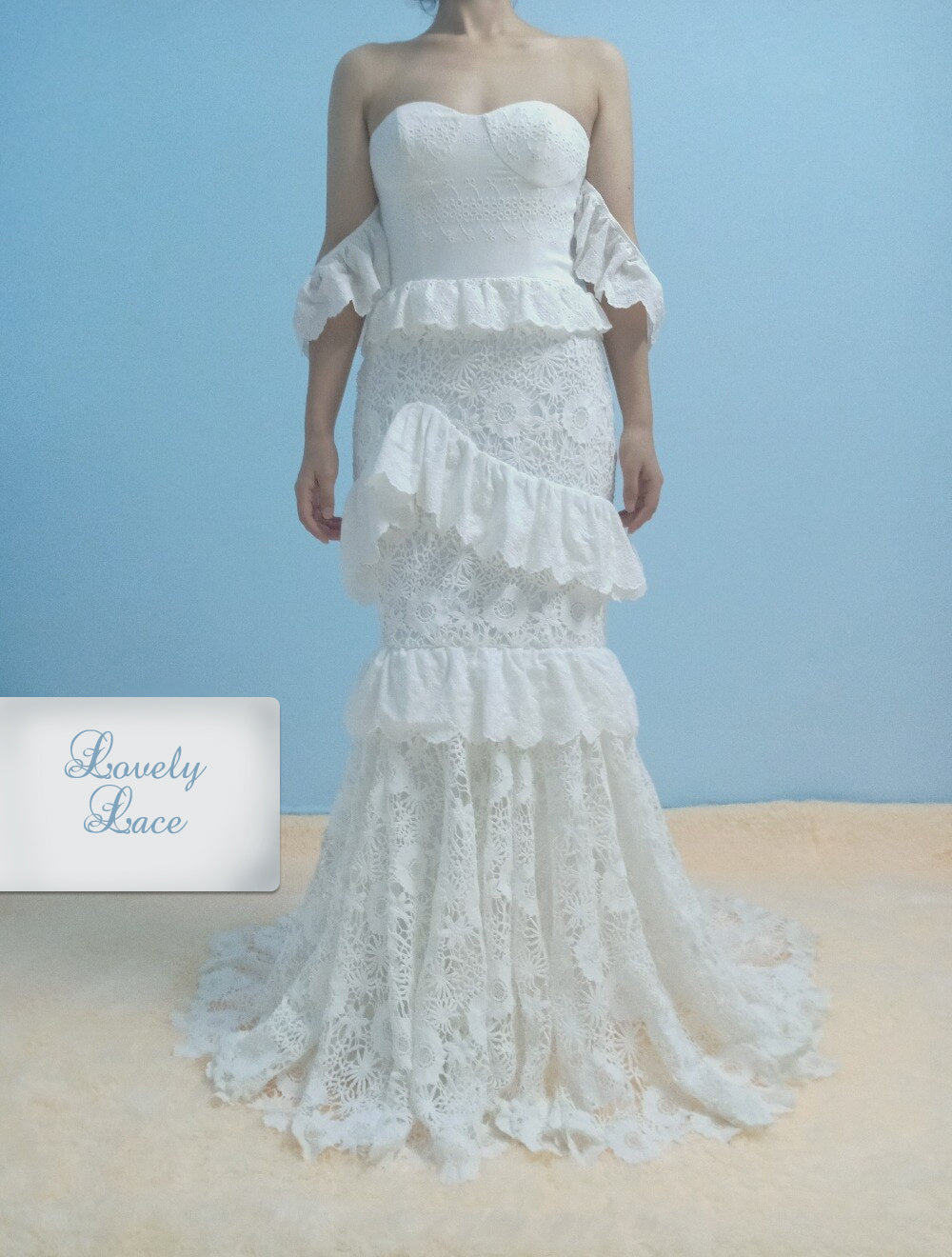 The Liana Sleeveless Tiered Lace Boho Mermaid Wedding Dress