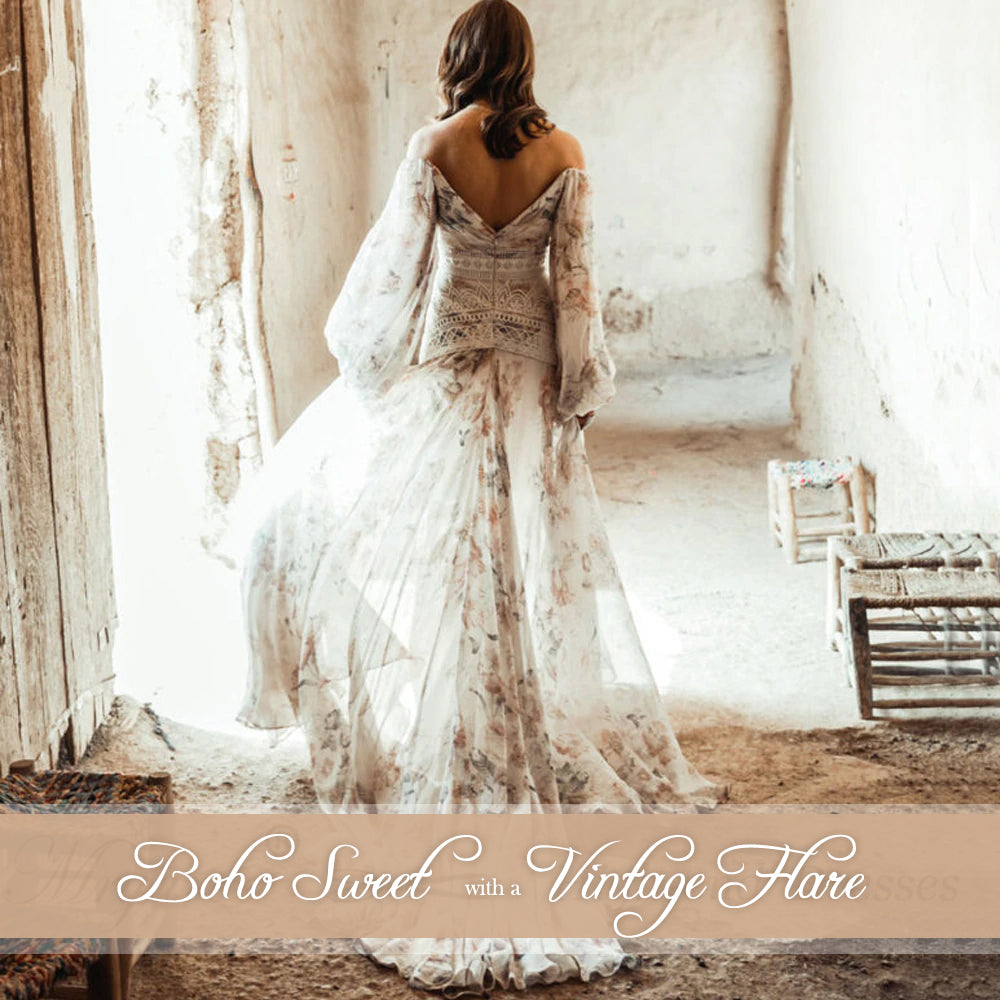 Boho Sweet with a Touch of Vintage Floral Lace Gypsy Style Wedding Dress