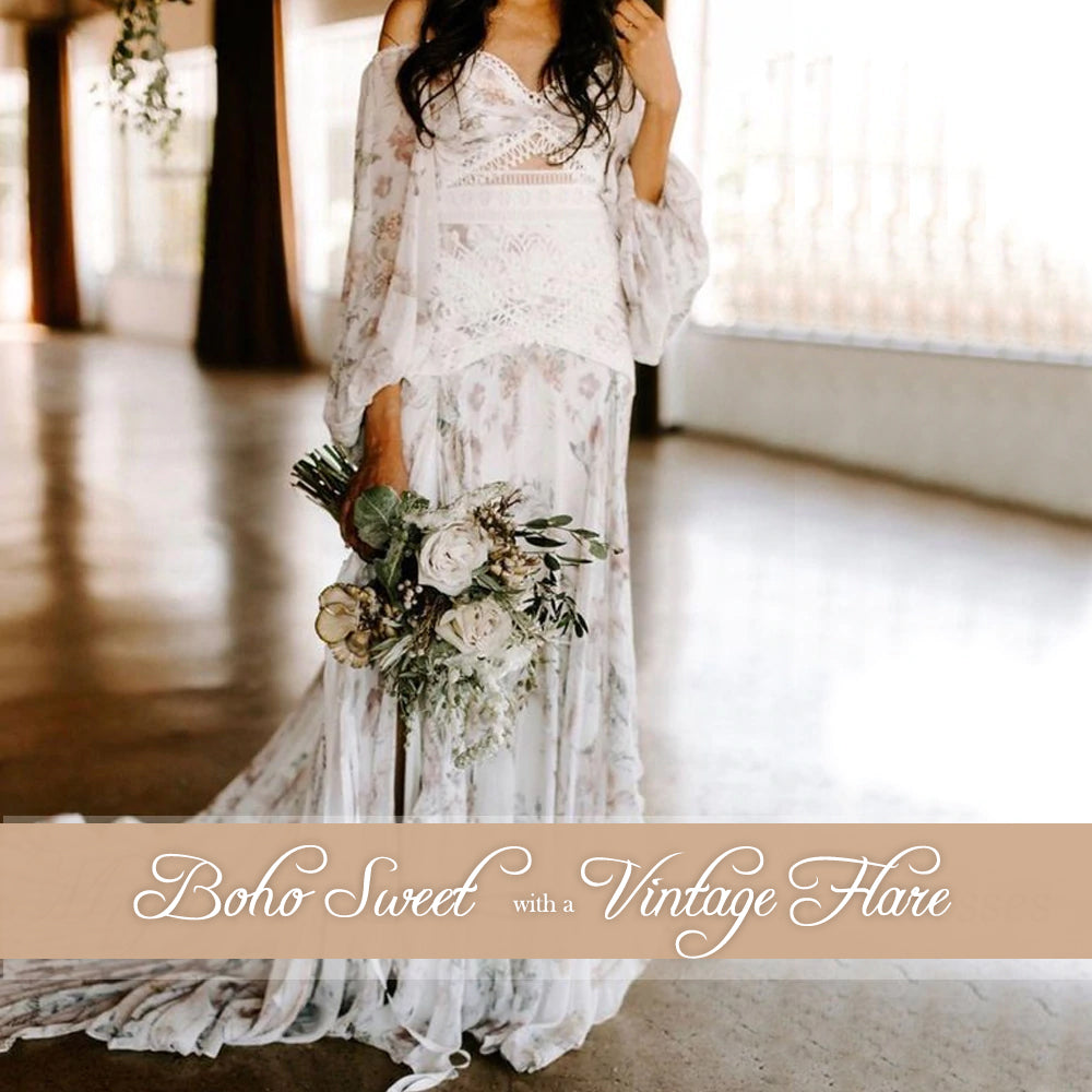 Boho Sweet with a Touch of Vintage Floral Lace Gypsy Style Wedding Dress