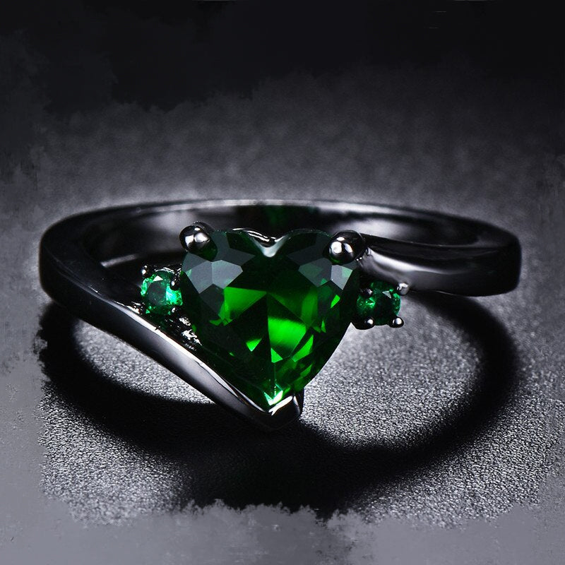 Vibrant AAA+ Green Color CZ Set in Black Gold over Sterling