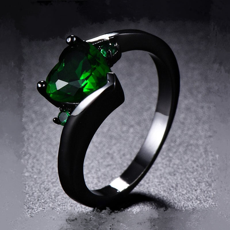 Vibrant AAA+ Green Color CZ Set in Black Gold over Sterling