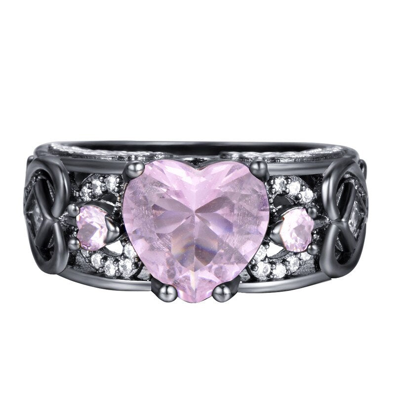 Antique Style Black Gold & Pink CZ Engagement Ring - BEST SELLER!