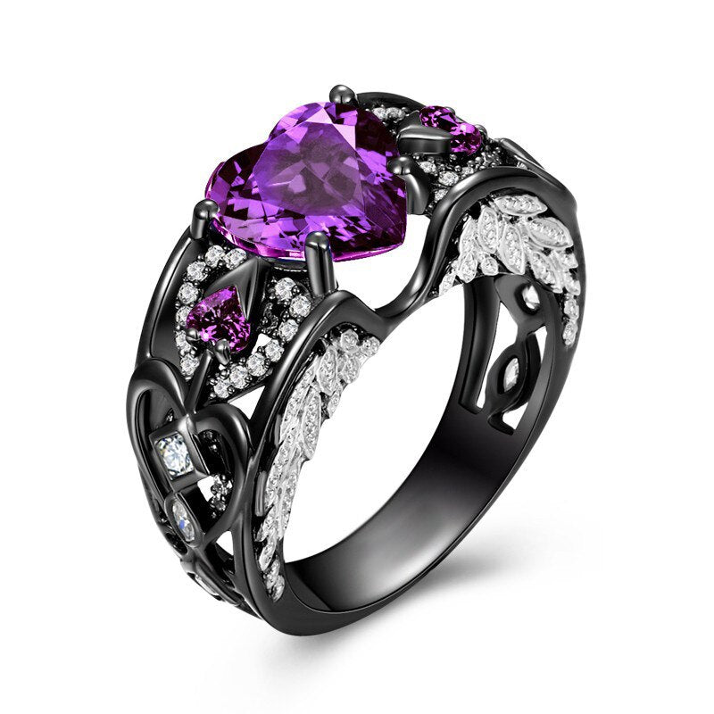 Antique Style Black Gold & Purple CZ Engagement Ring
