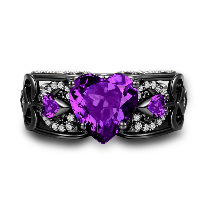 Antique Style Black Gold & Purple CZ Engagement Ring