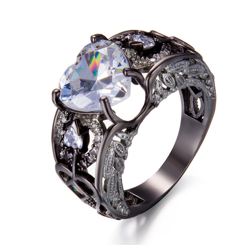 Antique Style Black Gold & Clear CZ Engagement Ring