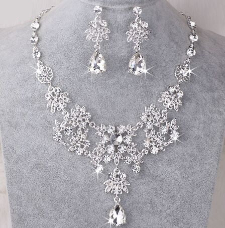 Budget Collection - Crystal Earring Necklace Bridal Set