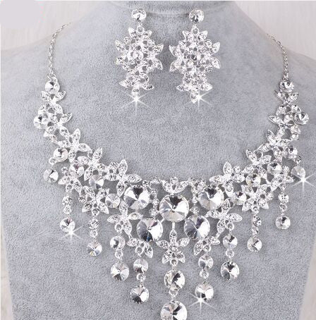 Budget Collection - Crystal Earring Necklace Bridal Set