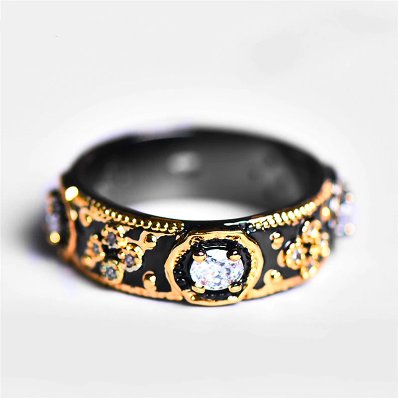 Black & Gold Gothic Style Band w/AAA+ Cubic Zircon