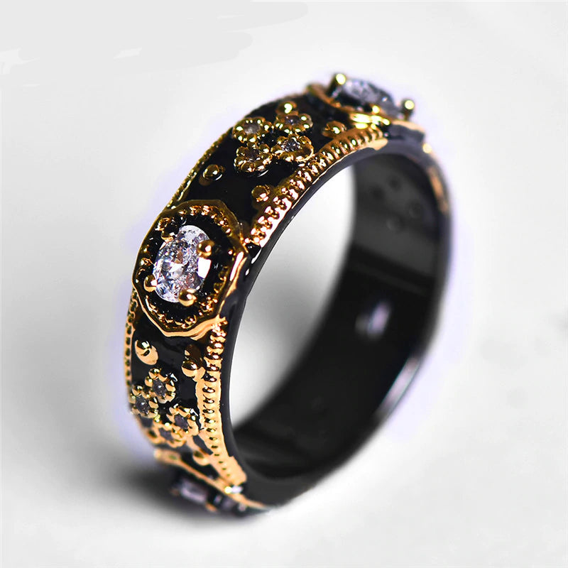 Black & Gold Gothic Style Band w/AAA+ Cubic Zircon