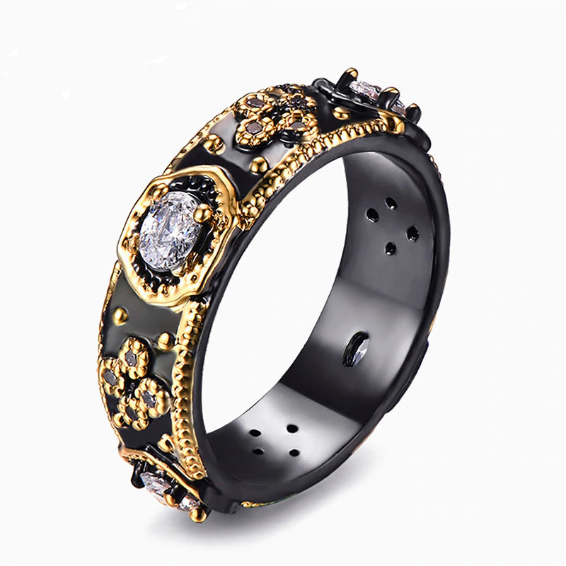 Black & Gold Gothic Style Band w/AAA+ Cubic Zircon