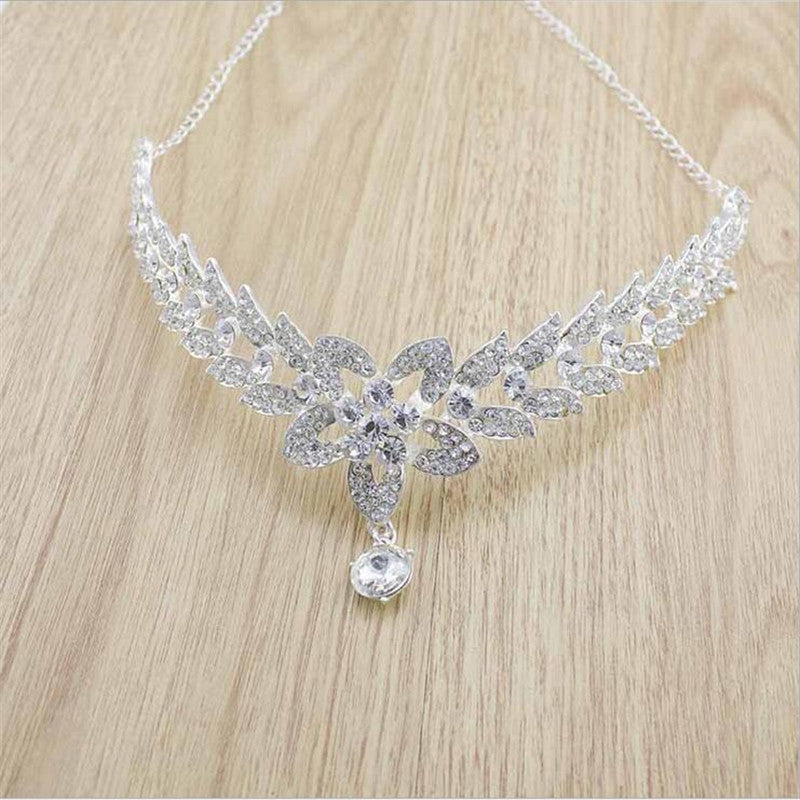 Large Crystal Floral Frontal with Dangling Gem