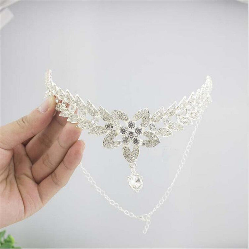 Large Crystal Floral Frontal with Dangling Gem