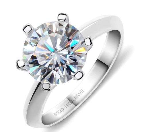 Moissanite Lab Grown 3 ct. Round 18K White Gold Plated 925 Silver Engagement Ring