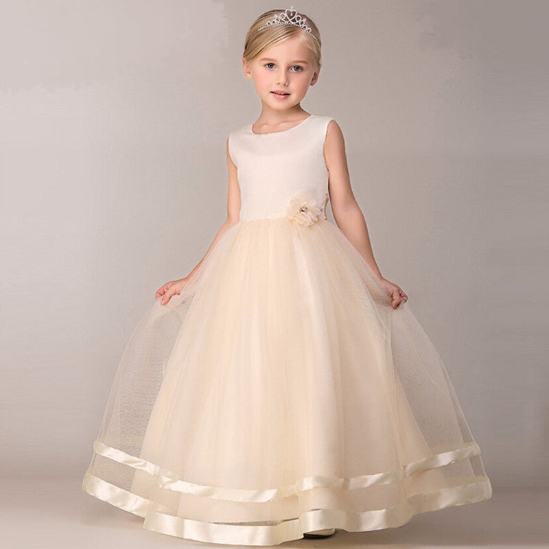 The Aclaya Tulle & Satin Stripe Flower Girl Dress