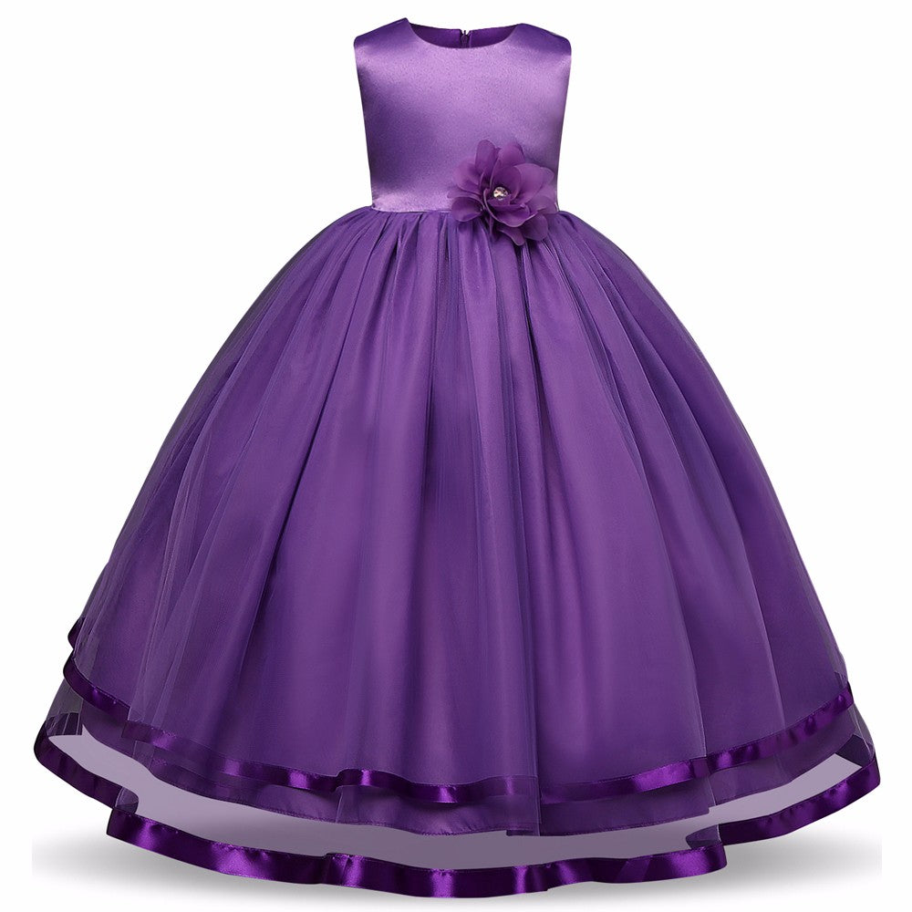 The Aclaya Tulle & Satin Stripe Flower Girl Dress