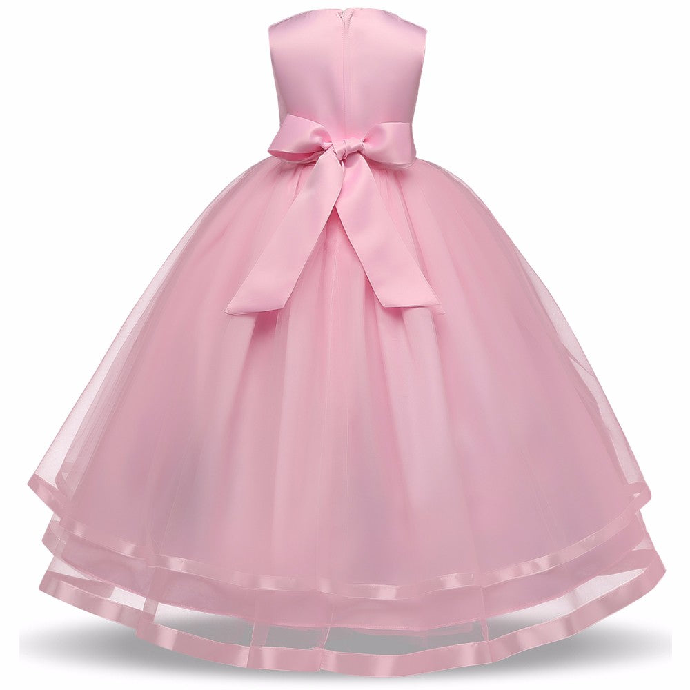 The Aclaya Tulle & Satin Stripe Flower Girl Dress