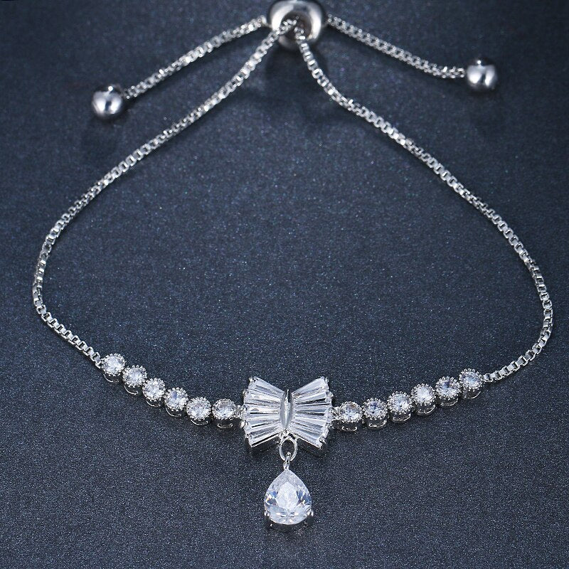 Emmaya Vintage Crystal Bow & Tear Drop Bridal Bracelet