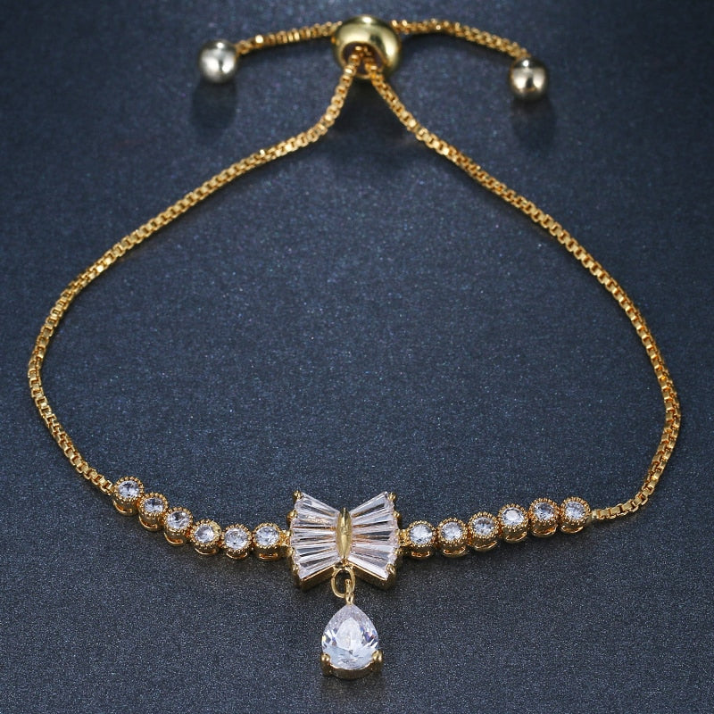 Emmaya Vintage Crystal Bow & Tear Drop Bridal Bracelet
