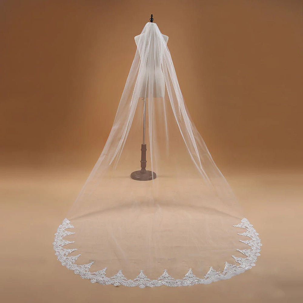 End Lace Trimmed Cathedral Length Veil