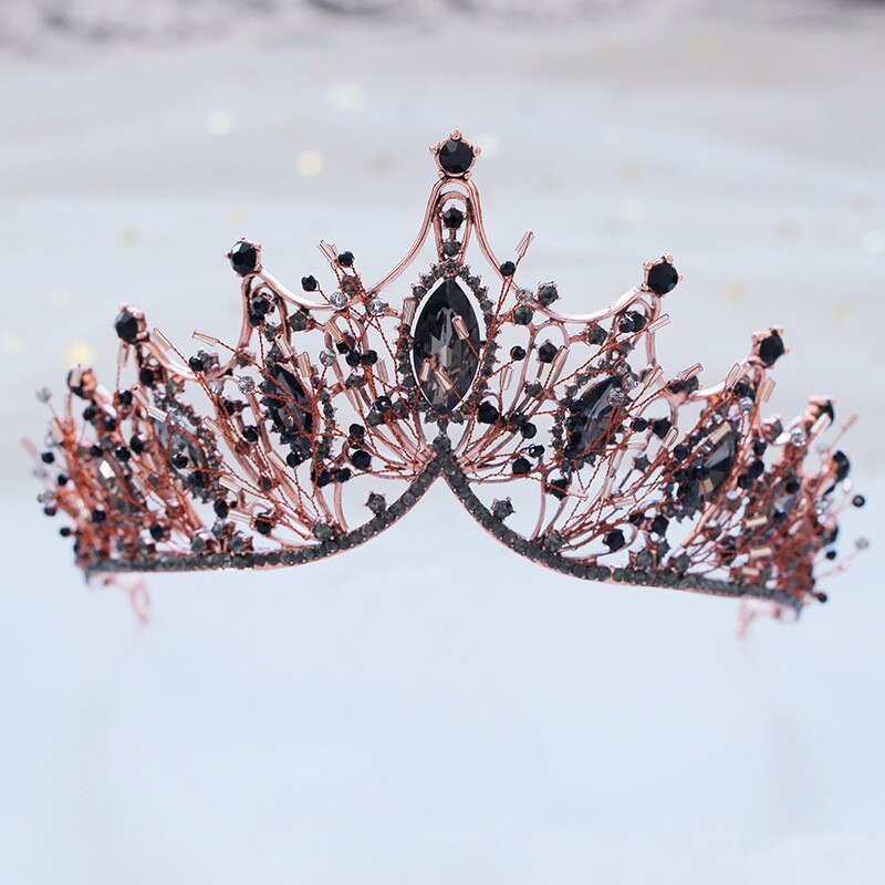 Rose Gold & Black AAA+ Cubic Zircon Baroque Style Tiara