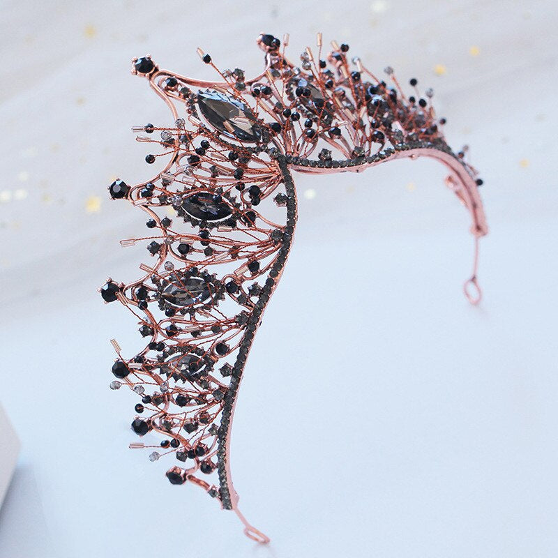 Rose Gold & Black AAA+ Cubic Zircon Baroque Style Tiara