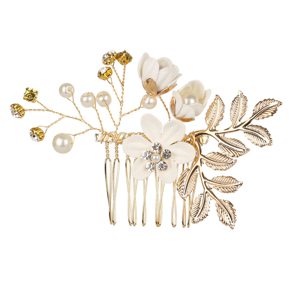 Silver, Pearls & Flowers Hair Comb - Style 1