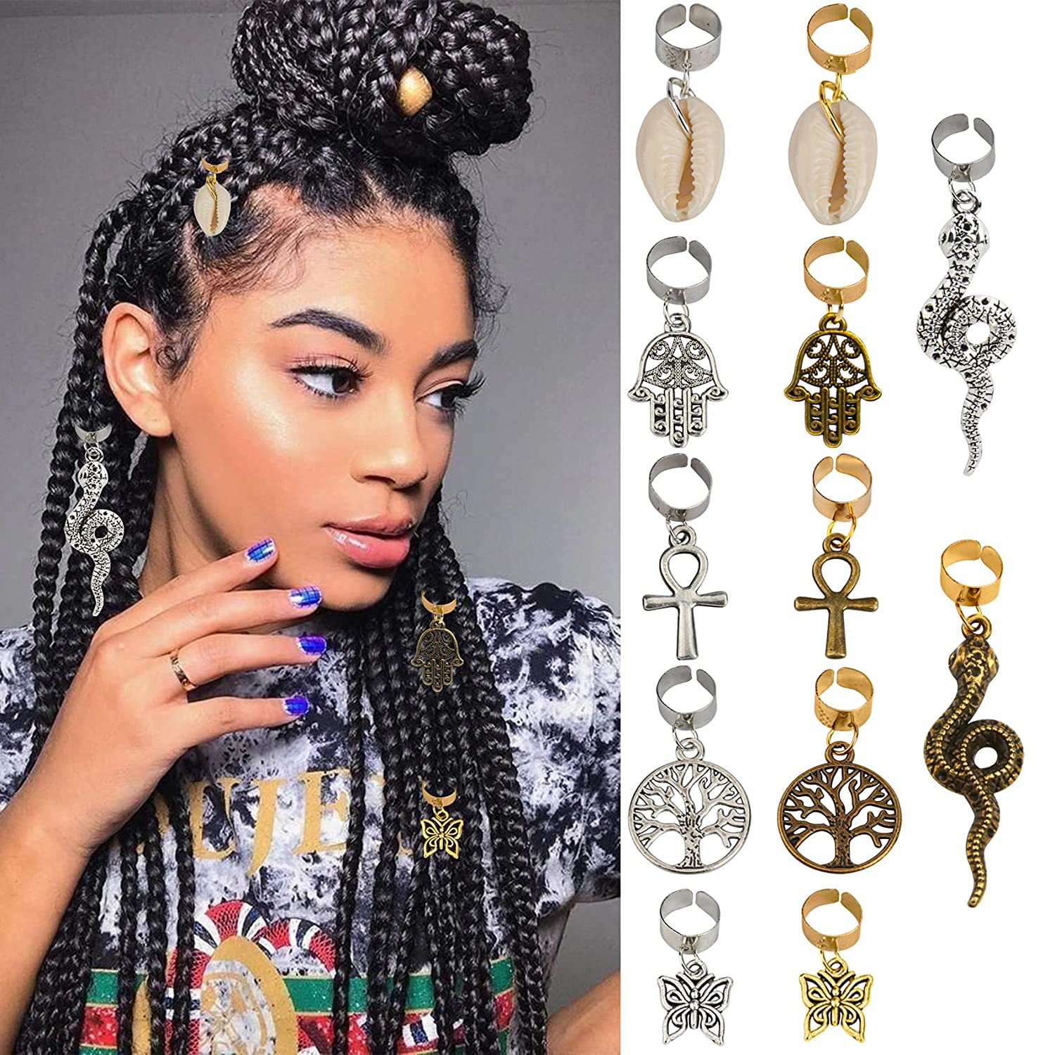 Vintage Antique 12 Pcs Braids Dreadlock Hair Jewelry