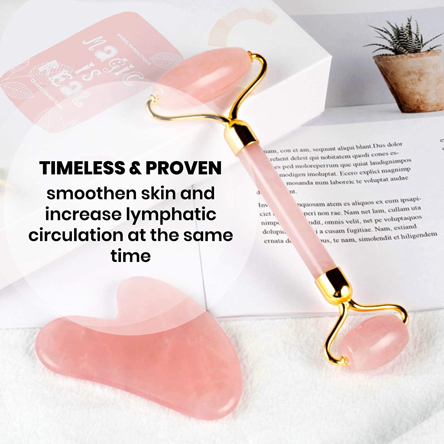 Rose Quartz Roller Gua Sha Facial Massage Tool Set