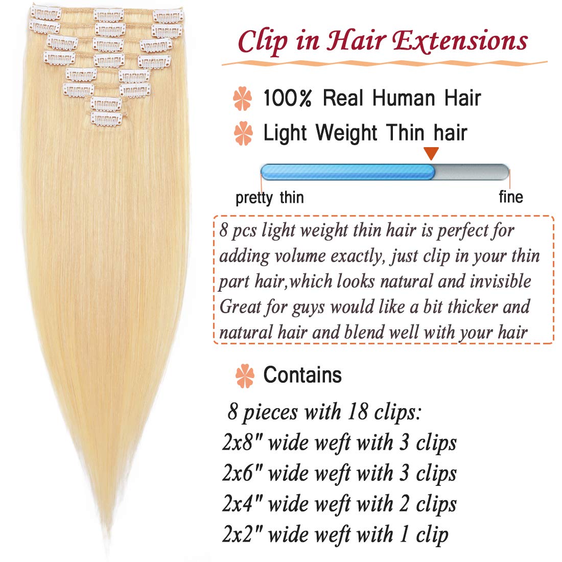 Kayla Bleach Blonde Straight Human Hair Clip-In Extensions