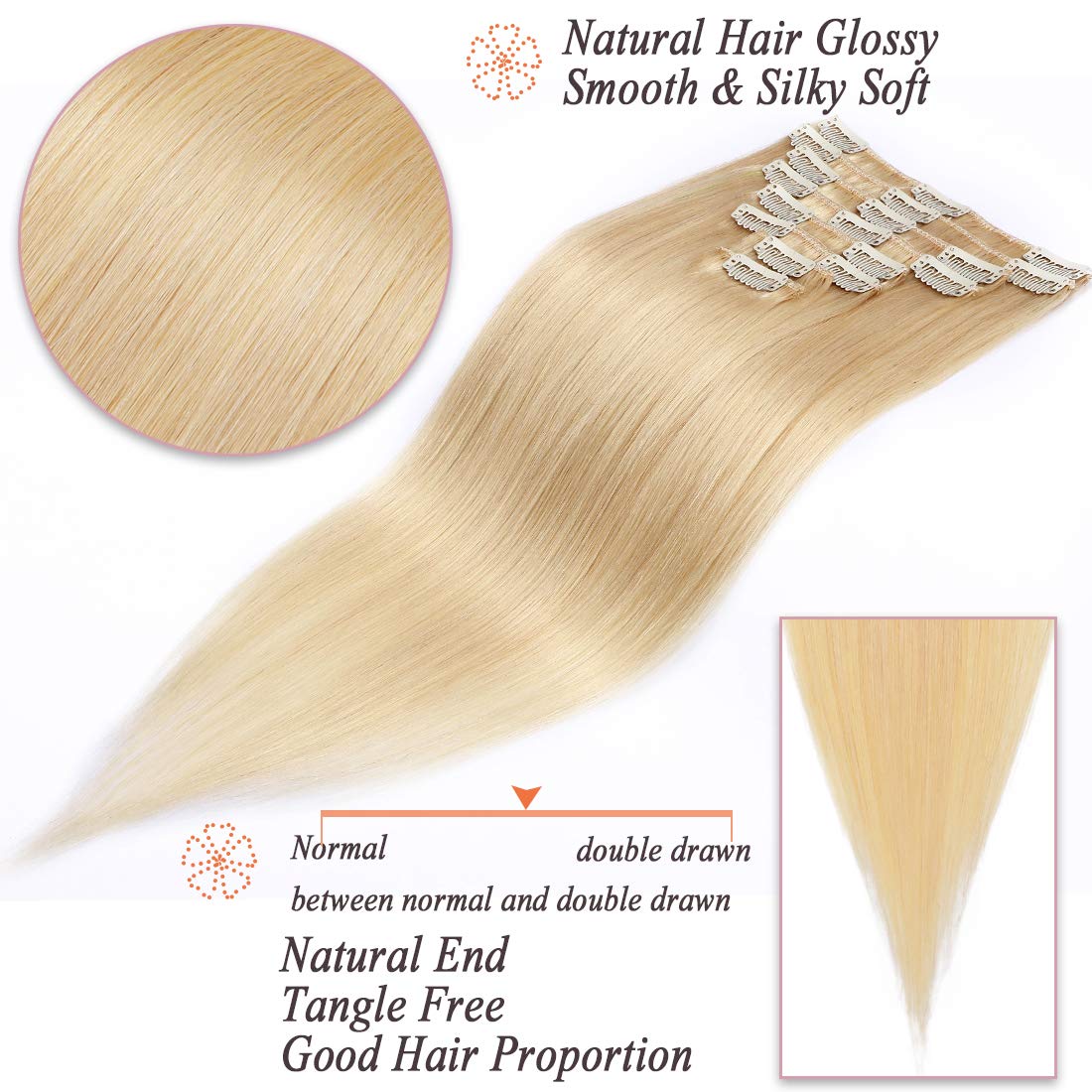 Kayla Bleach Blonde Straight Human Hair Clip-In Extensions