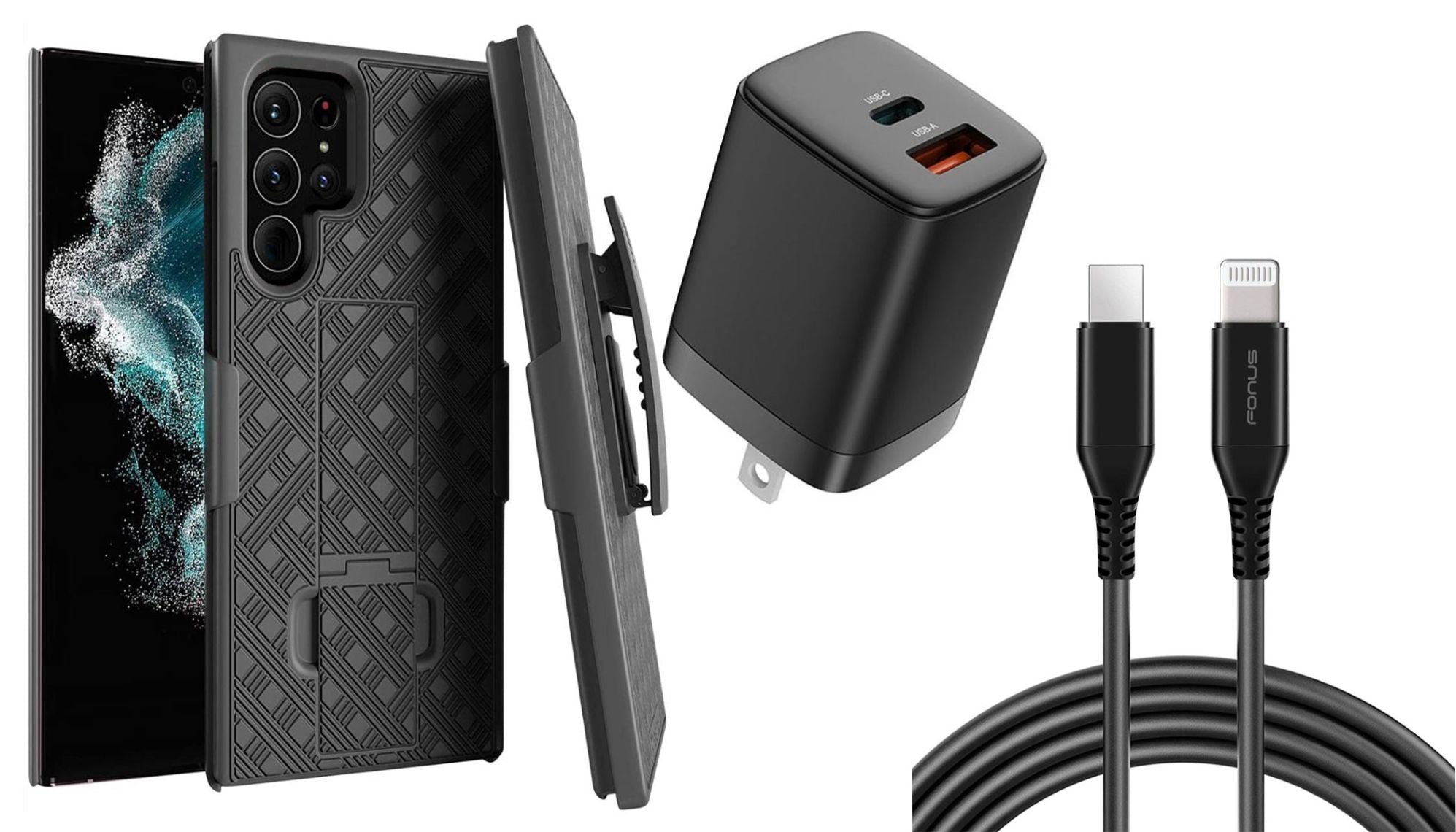Belt Clip Case and Fast Home Charger Combo, 6ft Long USB-C Cable PD Type-C Power Adapter Swivel Holster - ACZ53+G88