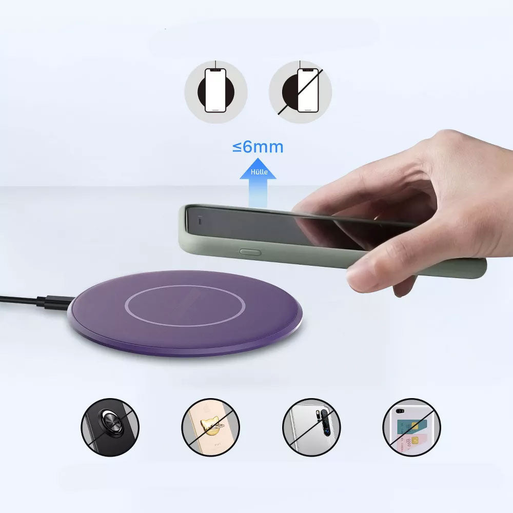 Purple 15W Wireless Charger , Slim Charging Pad Fast Charge - ACY88