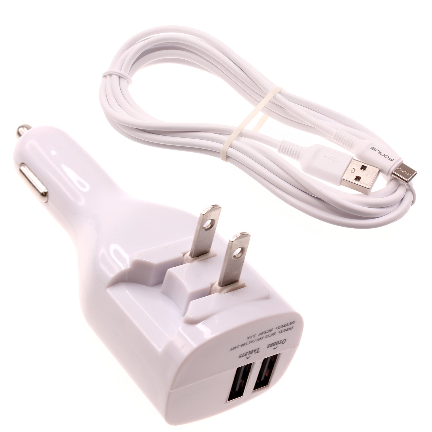 2-in-1 Car Home Charger, Travel Power Adapter Long Cord 6ft Micro USB Cable - ACY14
