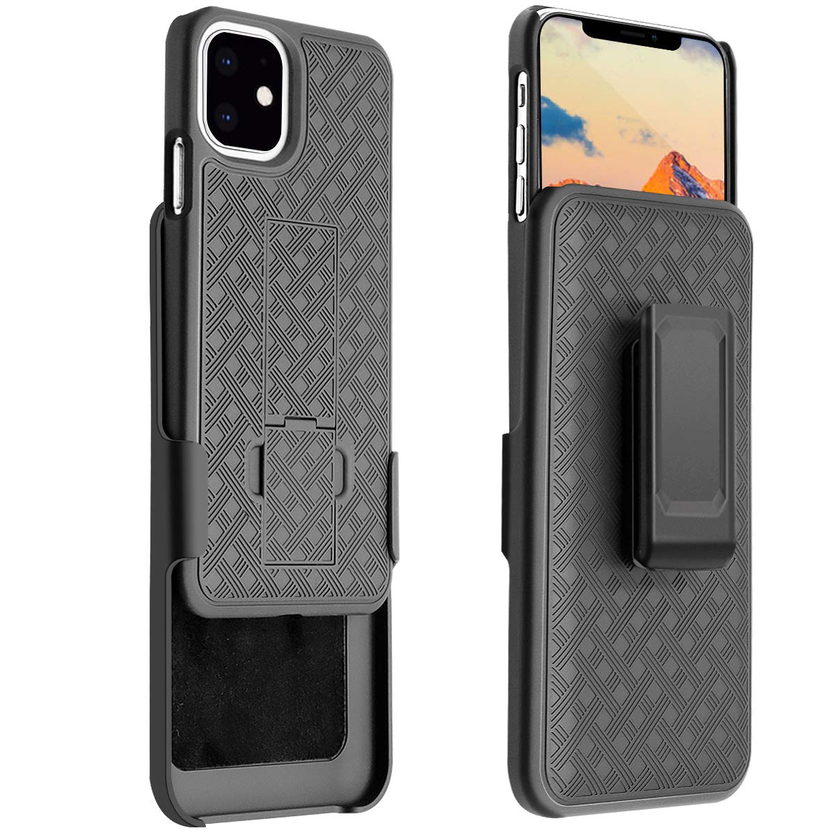 Belt Clip Case and 3 Pack Privacy Screen Protector, Kickstand Cover Tempered Glass Swivel Holster - ACJ44+3R70