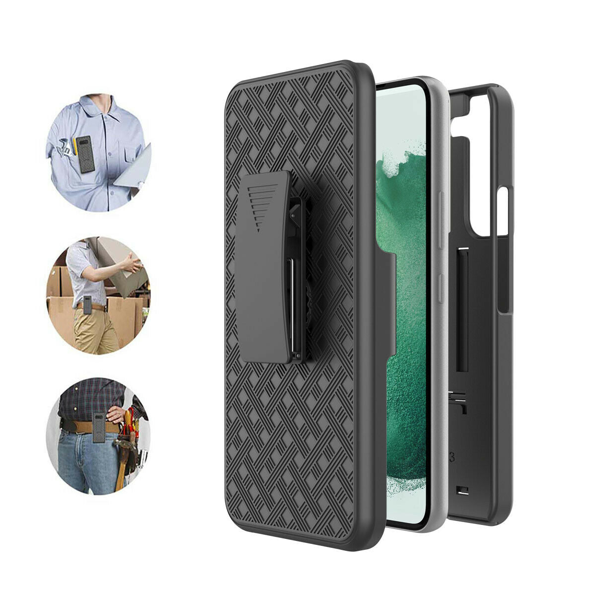 Belt Clip Case and 3 Pack Privacy Screen Protector, Kickstand Cover TPU Film Swivel Holster - ACZ54+3Z24