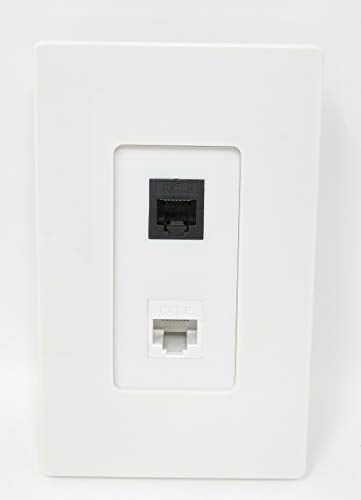 RiteAV - 1 RJ11 RJ12 Black Phone Port and 1 Cat6 White Ethernet Port Screwless Decorative Wall Plate