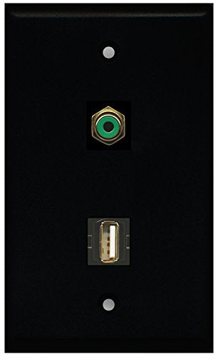 RiteAV - Black 1 Port RCA Green 1 Port USB A-A Wall Plate