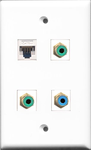 RiteAV - 2 Port RCA Green and 1 Port RCA Blue and 1 Port Cat5e Ethernet White Wall Plate