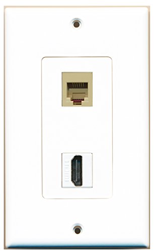 RiteAV - 1 Port HDMI - 1 Port Phone RJ11 RJ12 Beige Wall Plate Decorative White - Bracket Included