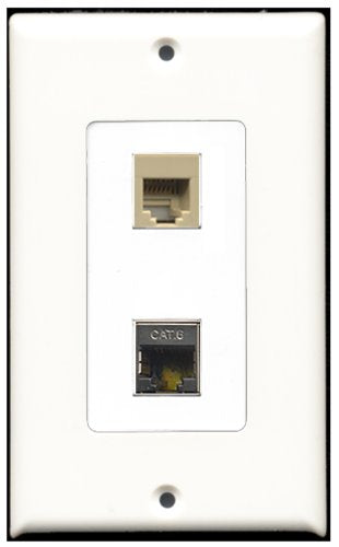 RiteAV - 1 Port Phone RJ11 RJ12 Beige 1 Port Shielded Cat6 Decorative Type Wall Plate - Bracket Included