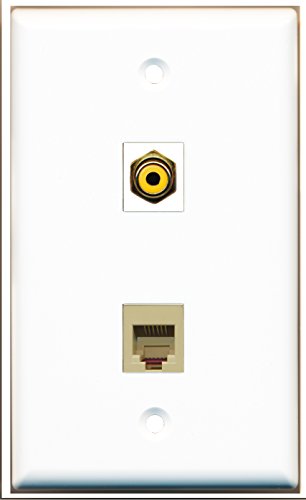 RiteAV - 1 Port RCA Yellow 1 Port Phone RJ11 RJ12 Beige Wall Plate - Bracket Included